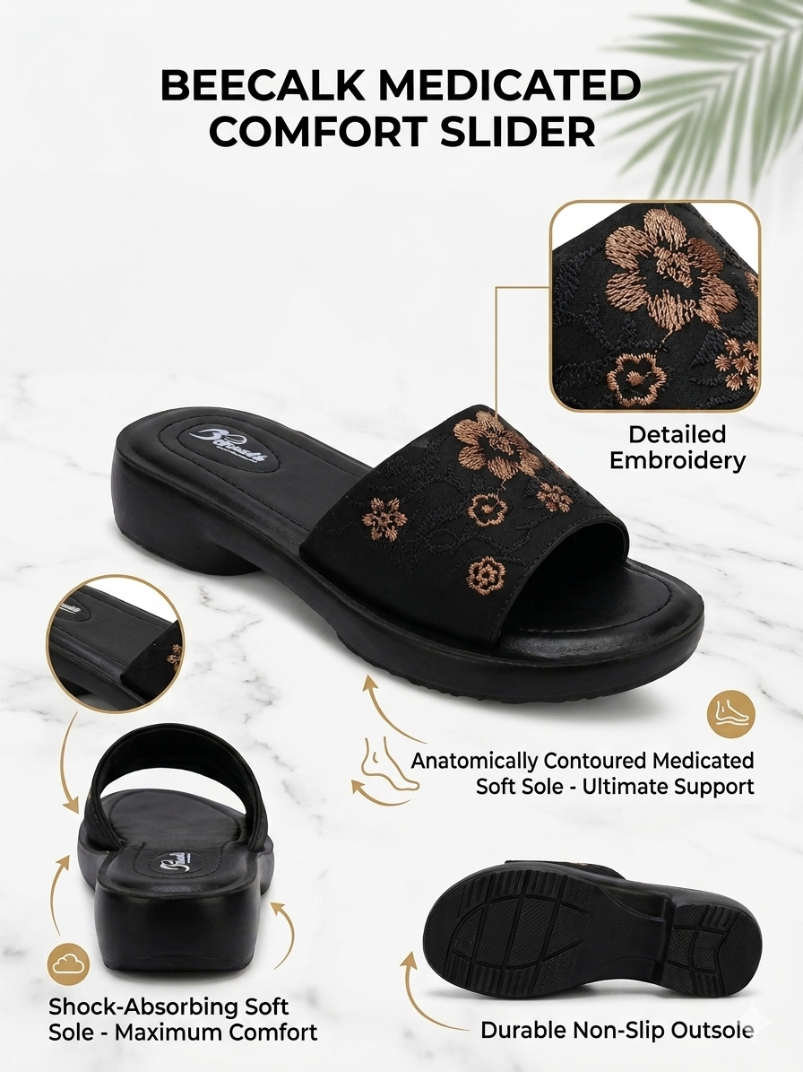 Beewalk Ultra-Comfort Medicated Slippers with Detailed Embroider✨